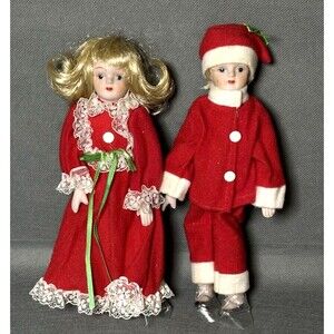Vintage Porcelain Christmas Dolls Boy & Girl-Set 2